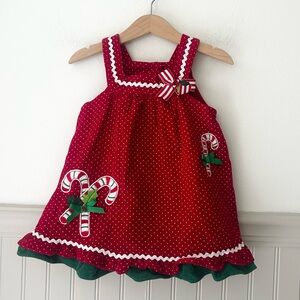 Vintage 24 Months Rare Too, Red Polka Dot Holiday Dress Candy Cane Accents